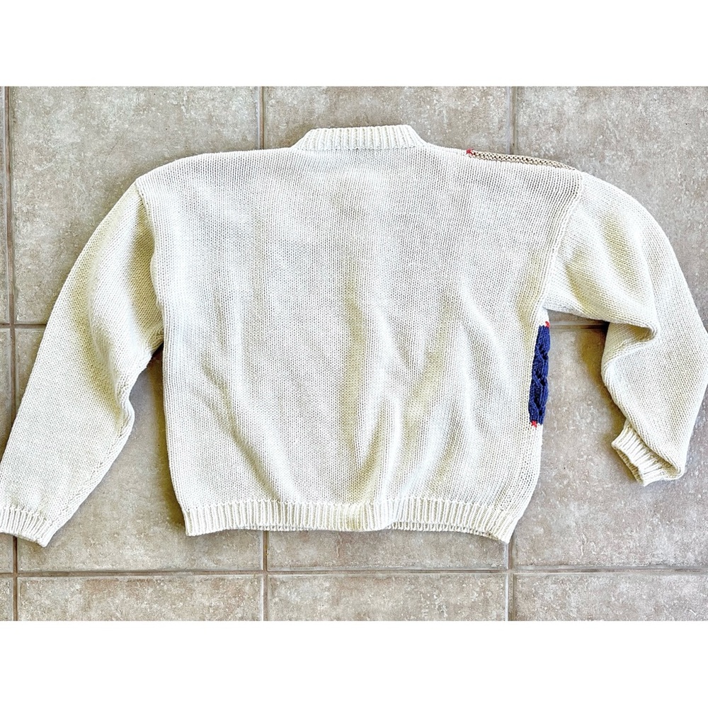 Vintage Knitted Patchwork Cardigan Women’s Red White Blue Fruits Sunflower Large - Picture 4 of 12